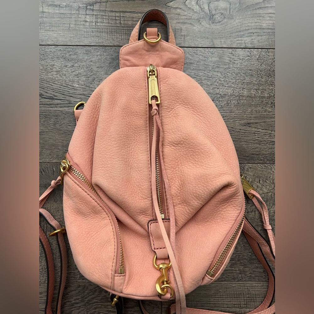 Rebecca Minkoff mini Julian suede peach backpack - Picture 2 of 11